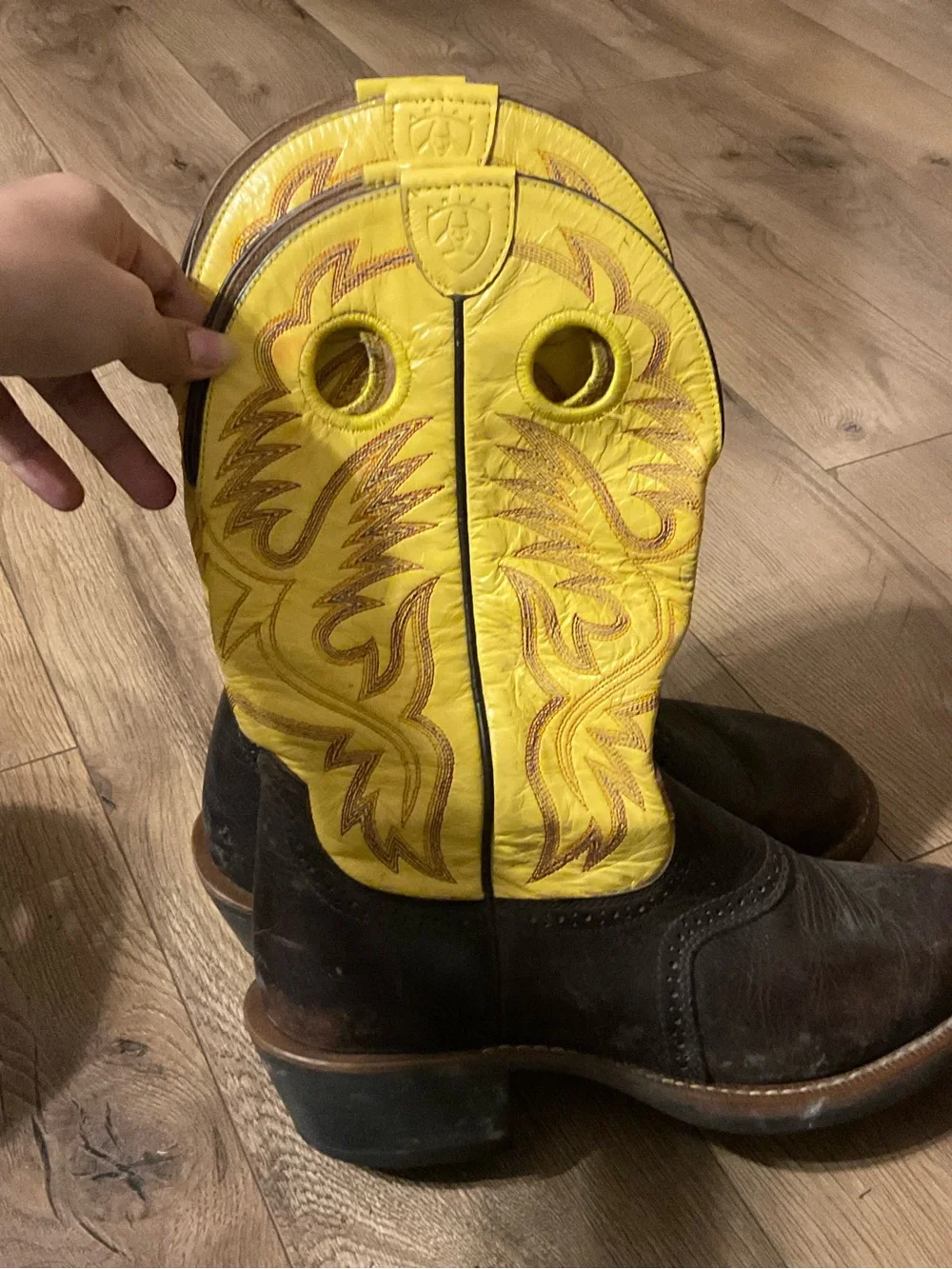 Ariat Brown Leather Western Boots with Yellow Shaft